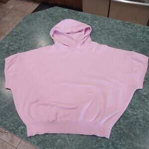 Free Assembly Womens Cropped Hoodie Boxy SOFT Top Pink Short Sleeves Size Large